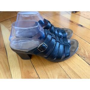 Dansko Dina Black Leather High Heel Strappy Open Toe Sandals Size 39/US 8.5-9
